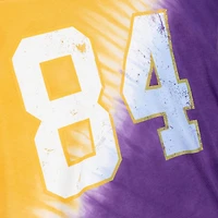 T-shirt à encolure en V pour homme Mitchell & Ness Randy Moss Purple/Gold Minnesota Vikings Retired Player Name Number Diagonal Tie-Dye