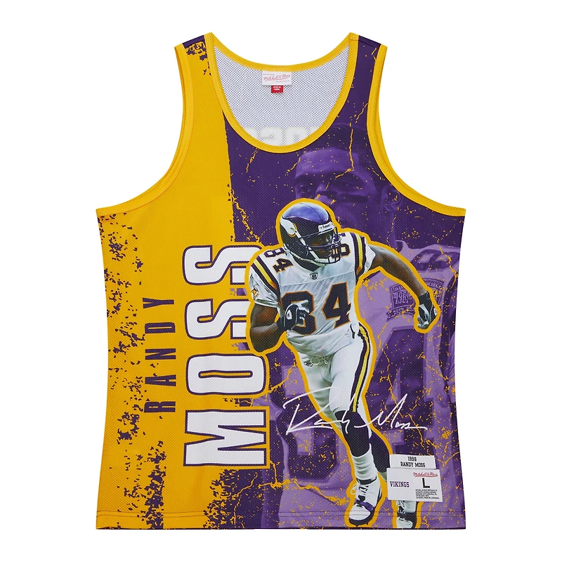 Débardeur violet Mitchell & Ness Randy Moss pour hommes Minnesota Vikings 1998 Player Burst