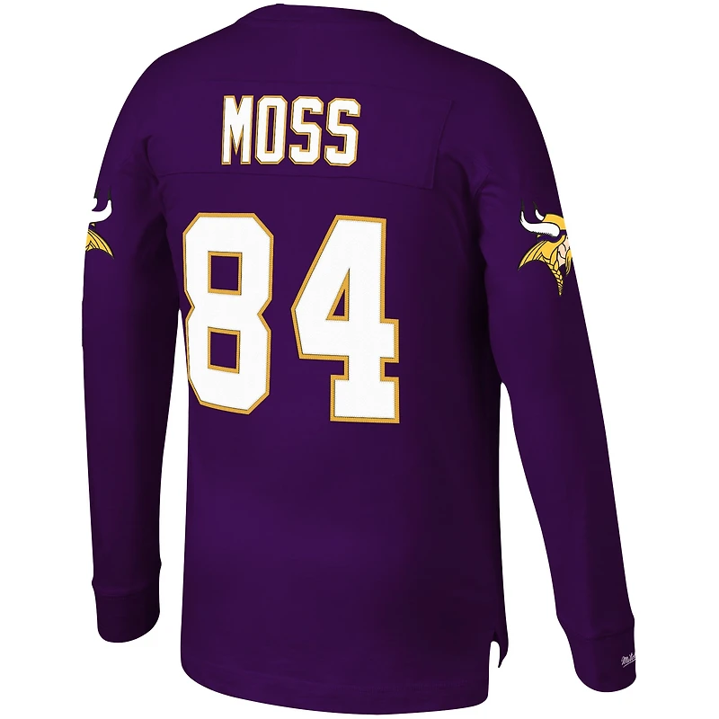 Men's Mitchell & Ness Randy Moss Purple Minnesota Vikings Big Tall Retired Player Name Number Long Sleeve Top