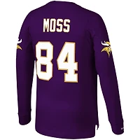 Men's Mitchell & Ness Randy Moss Purple Minnesota Vikings Big Tall Retired Player Name Number Long Sleeve Top