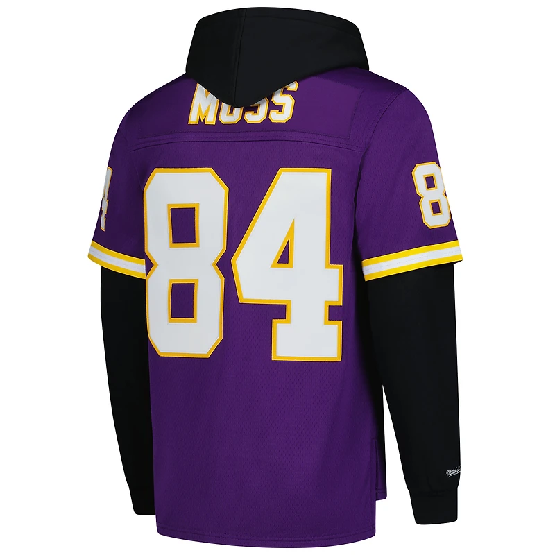 Men's Mitchell & Ness Randy Moss Purple Minnesota Vikings Player Name Number Hoodie Legacy Jersey