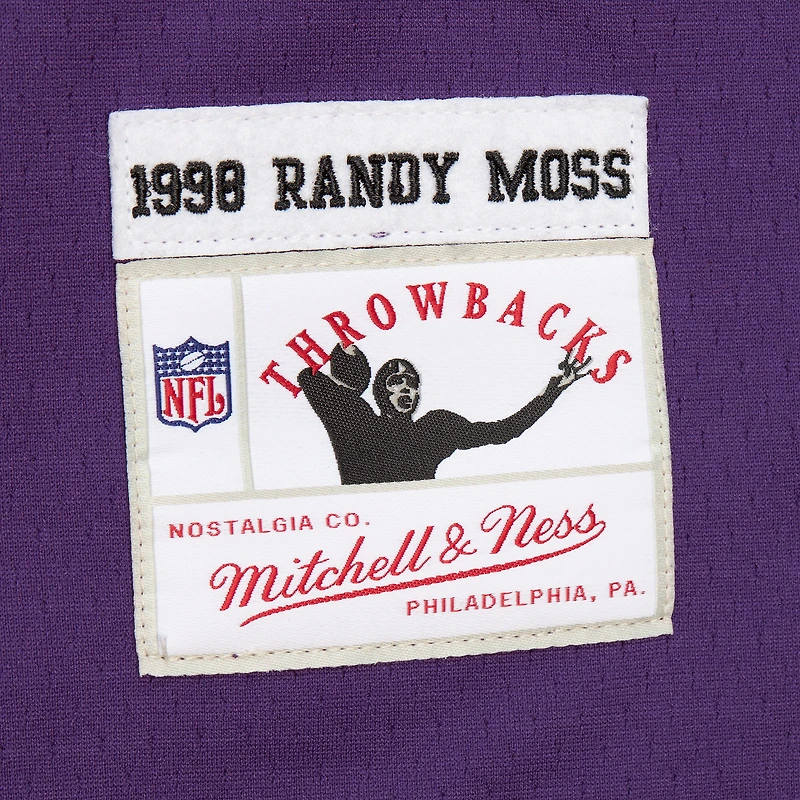Sweat à capuche pour homme Mitchell & Ness Randy Moss violet Minnesota Vikings Player Name Number Legacy Jersey