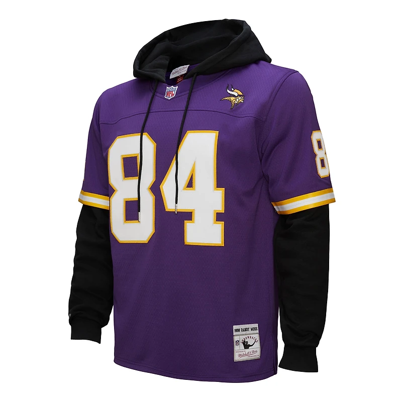 Sweat à capuche pour homme Mitchell & Ness Randy Moss violet Minnesota Vikings Player Name Number Legacy Jersey