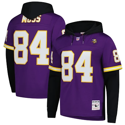 Men's Mitchell & Ness Randy Moss Purple Minnesota Vikings Player Name Number Hoodie Legacy Jersey