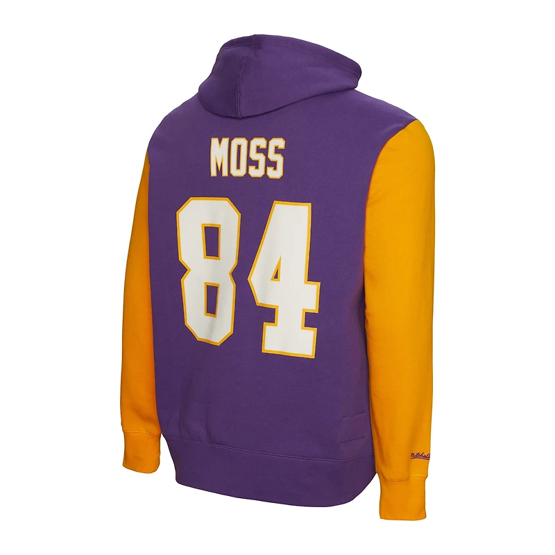 Mitchell & Ness Randy Moss Purple Minnesota Vikings Nom et numéro du joueur retraité pour hommes - Sweat à capuche