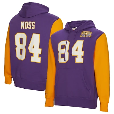 Mitchell & Ness Randy Moss Purple Minnesota Vikings Nom et numéro du joueur retraité pour hommes - Sweat à capuche