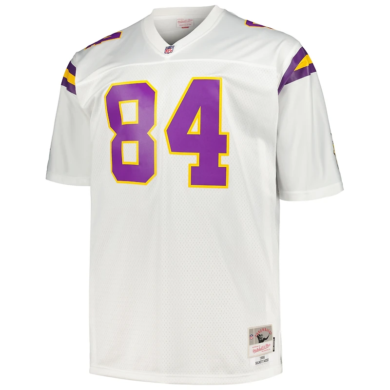 Maillot de joueur retraité Mitchell & Ness Randy Moss blanc Minnesota Vikings Big Tall 1998 Legacy pour hommes