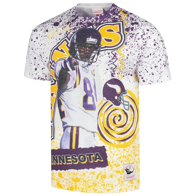 Men's Mitchell & Ness Randy Moss White Minnesota Vikings Retired Player Name Number Burst T-Shirt