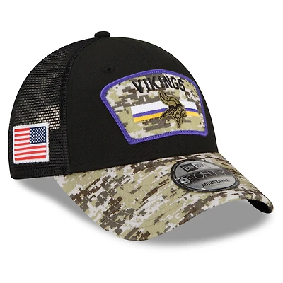 Men's New Era Black/Camo Minnesota Vikings 2021 Salute To Service - Trucker 9FORTY Snapback Adjustable Hat