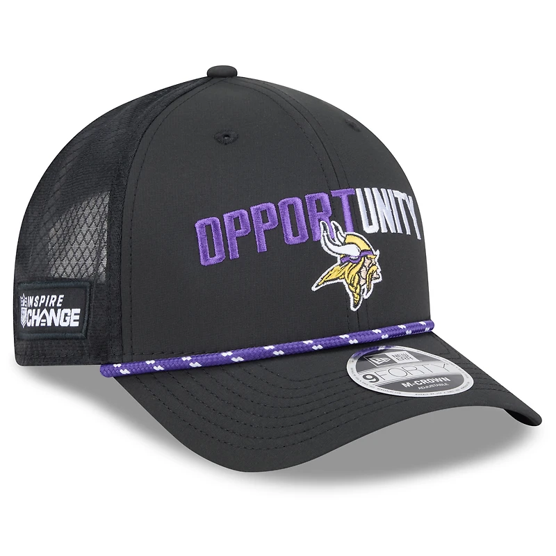 Casquette ajustable New Era noire Minnesota Vikings 2025 Inspire Change 9FORTY M-Crown pour homme