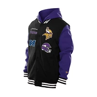 Veste à capuche polaire boutons-pression New Era noire des Vikings du Minnesota pour homme