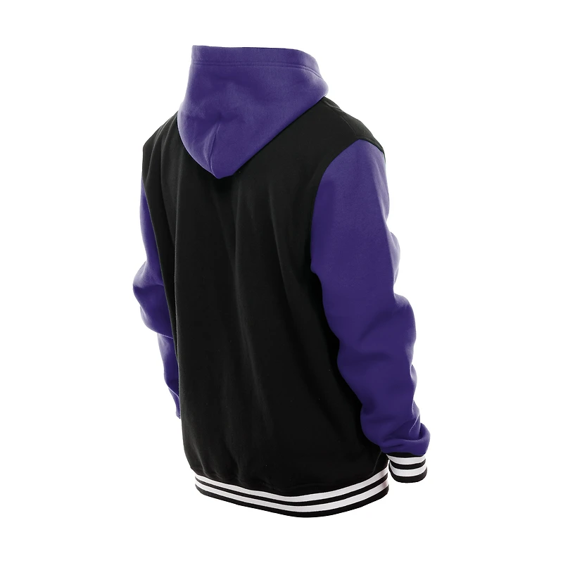 Veste à capuche polaire boutons-pression New Era noire des Vikings du Minnesota pour homme