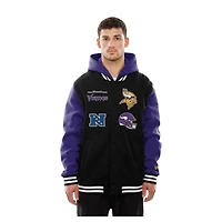 Veste à capuche polaire boutons-pression New Era noire des Vikings du Minnesota pour homme