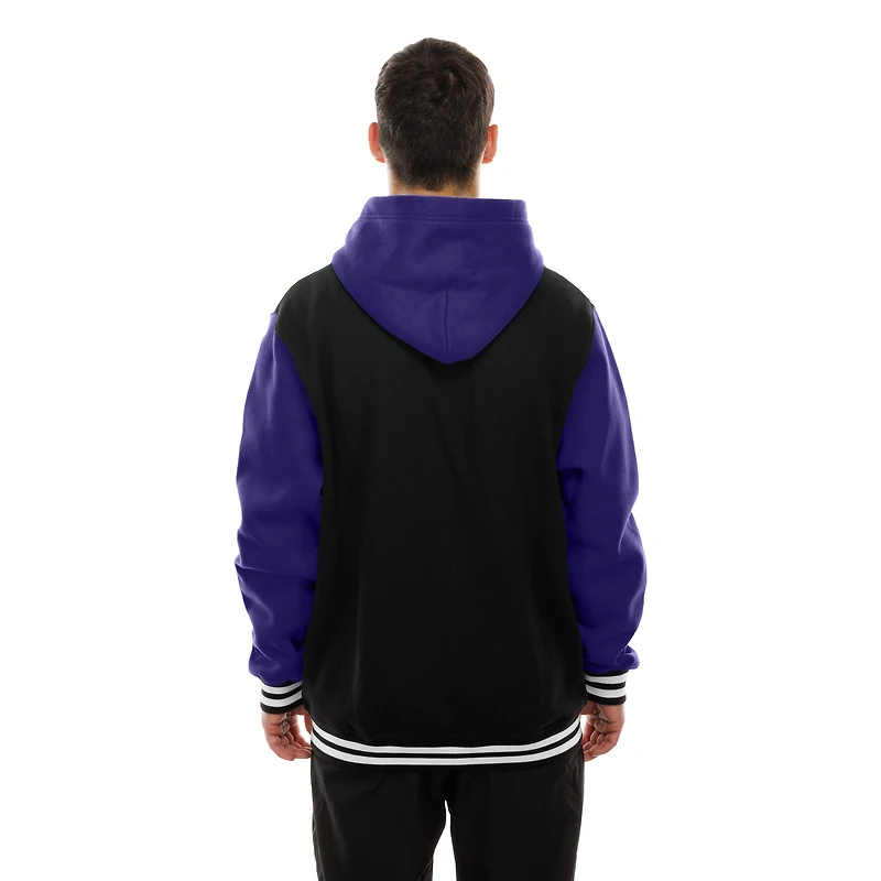 Veste à capuche polaire boutons-pression New Era noire des Vikings du Minnesota pour homme