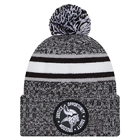 Bonnet en tricot à revers Inspire Change New Era noir pour hommes des Minnesota Vikings avec pompon