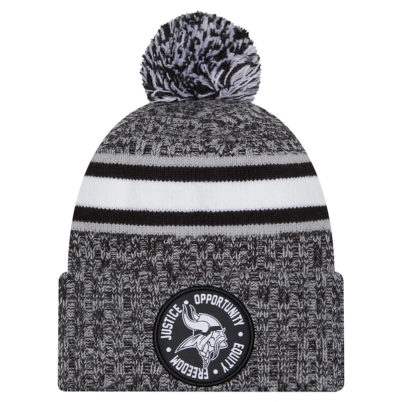 Bonnet en tricot à revers Inspire Change New Era noir pour hommes des Minnesota Vikings avec pompon