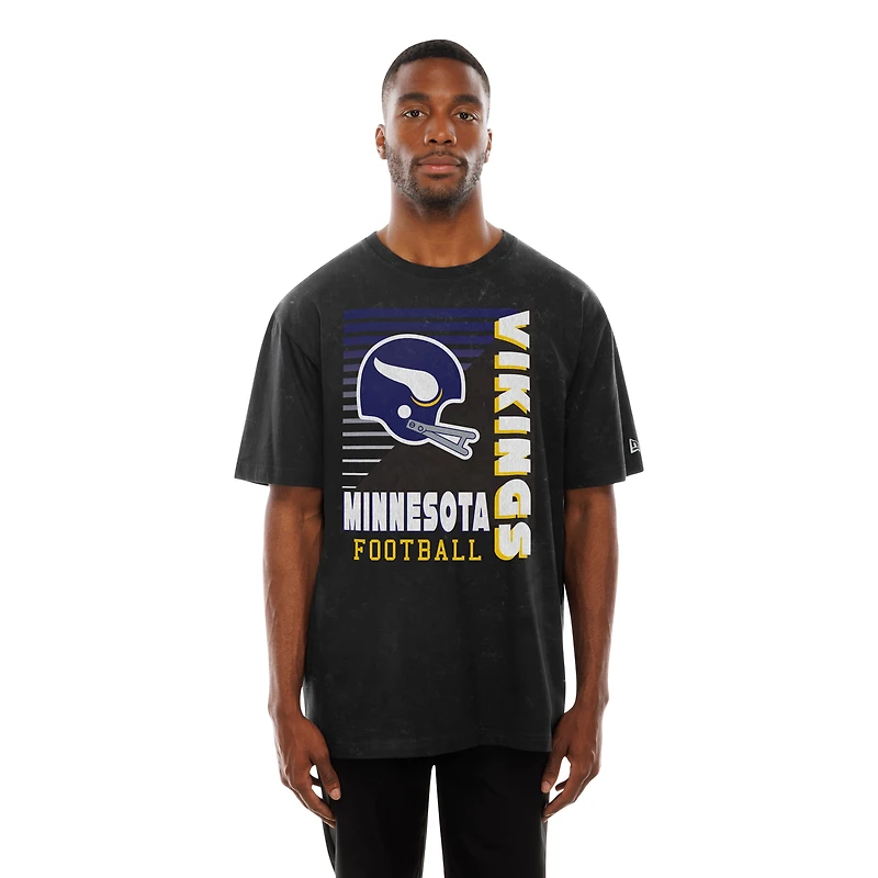 Men's New Era Black Minnesota Vikings Retro Logo Enzyme Washed Oversized T-Shirt
