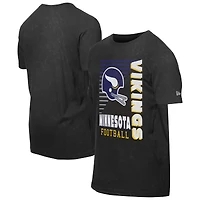 T-shirt oversize délavé aux enzymes avec logo rétro des Vikings du Minnesota, noir, New Era, pour homme