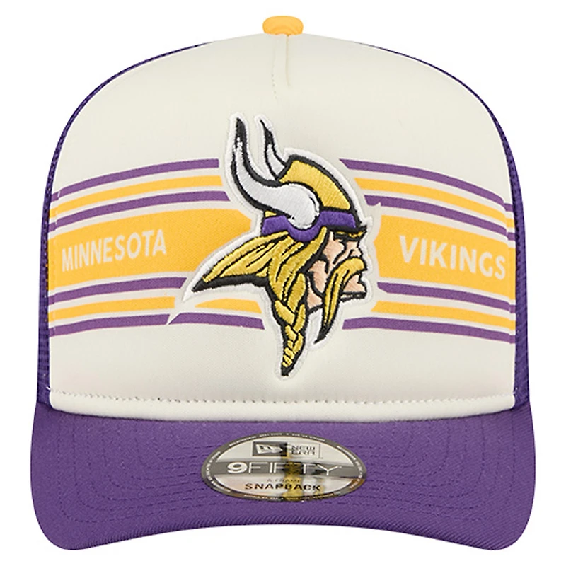 Men's New Era Cream/Purple Minnesota Vikings Banner A-Frame 9FIFTY Trucker Snapback Hat
