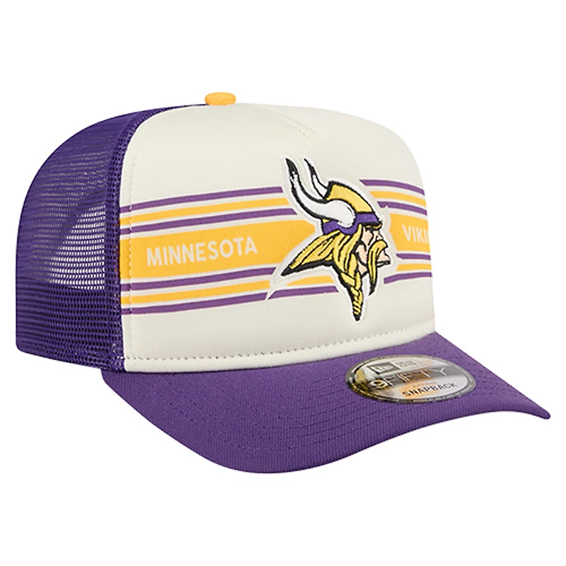 Casquette snapback A-Frame 9FIFTY Trucker pour homme New Era crème/violet des Vikings du Minnesota