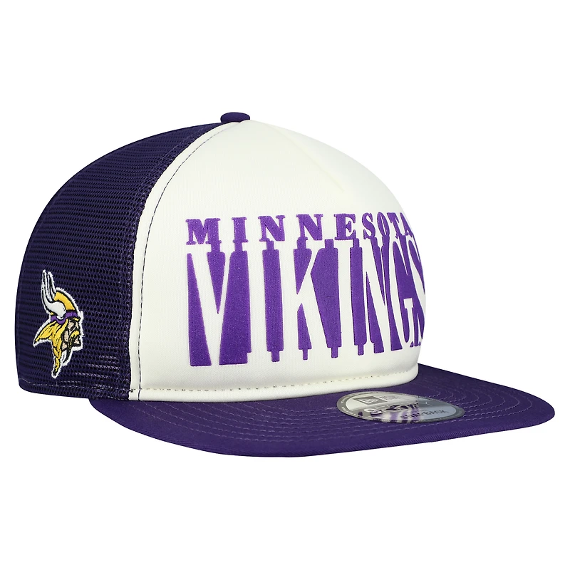 Men's New Era Cream/Purple Minnesota Vikings Cutout A-Frame 9FIFTY Snapback Hat