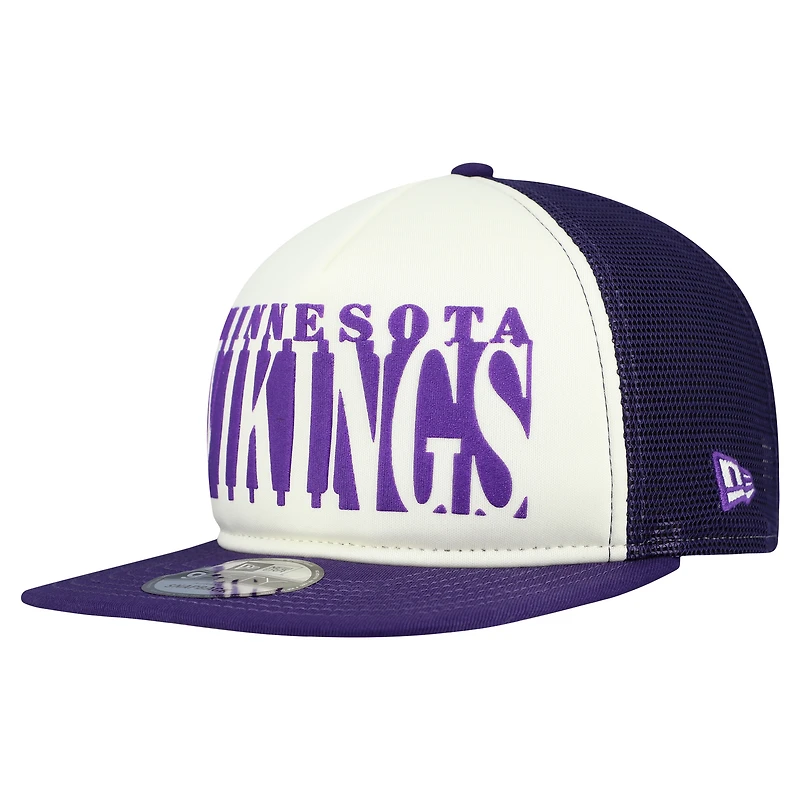 Men's New Era Cream/Purple Minnesota Vikings Cutout A-Frame 9FIFTY Snapback Hat