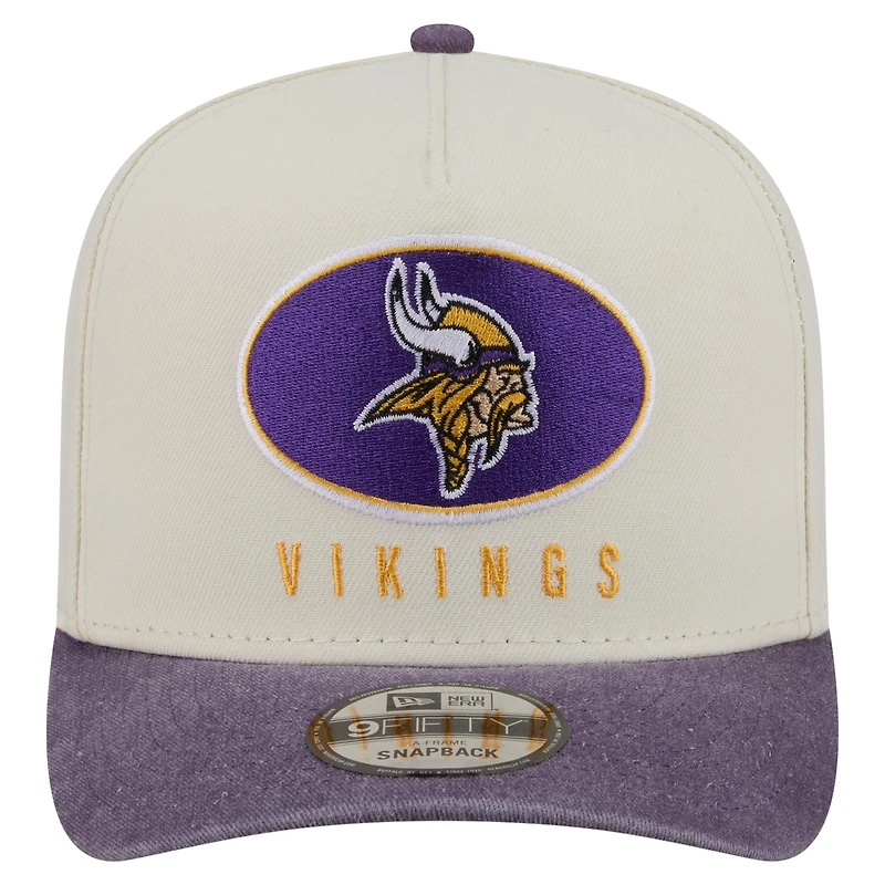 Men's New Era  Cream/Purple Minnesota Vikings Washed A-Frame 9FIFTY Snapback Hat