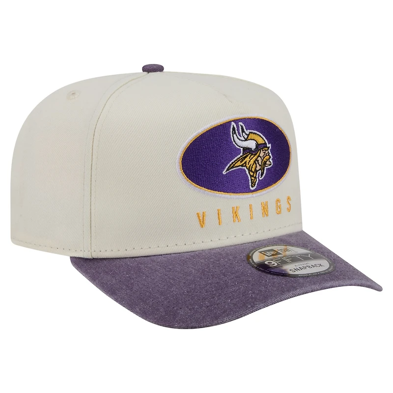 Men's New Era  Cream/Purple Minnesota Vikings Washed A-Frame 9FIFTY Snapback Hat
