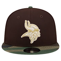 Casquette snapback New Era 9FIFTY pour homme, marron foncé, Minnesota Vikings, motif camouflage Burnt Wood.