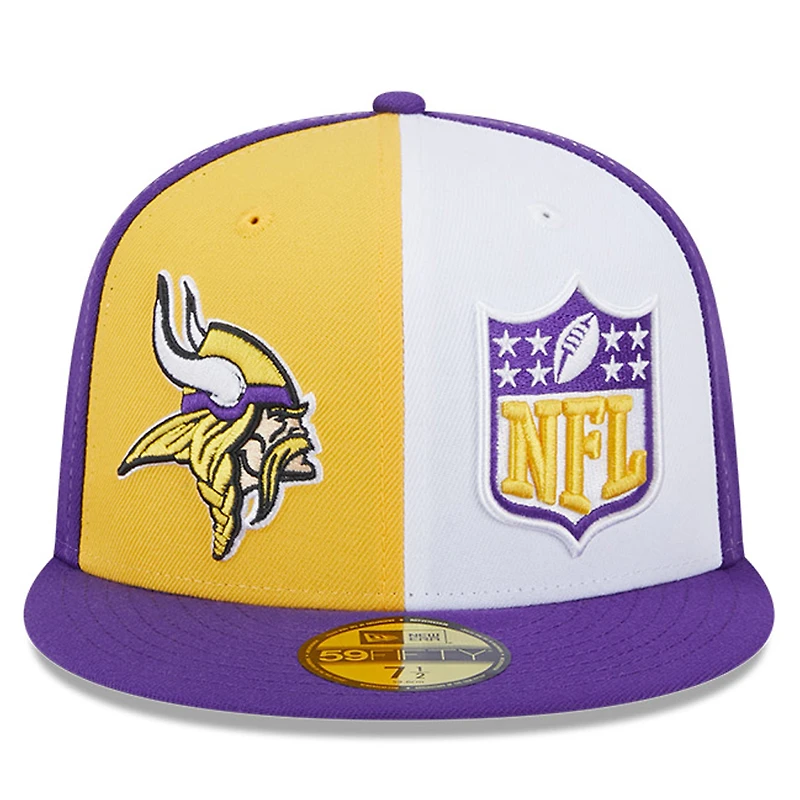 Casquette ajustée 59FIFTY Sideline des Vikings du Minnesota 2023 New Era pour homme, or/violet