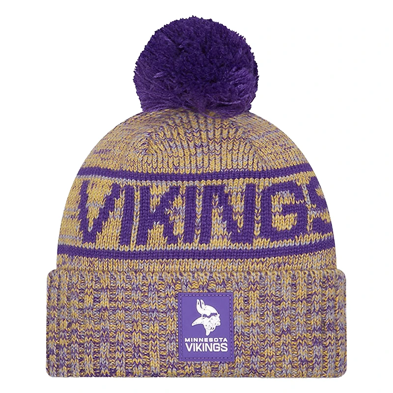 Men's New Era Gold Minnesota Vikings 2025 Sideline Cold Weather Cuffed Knit Hat with Pom