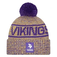 Men's New Era Gold Minnesota Vikings 2025 Sideline Cold Weather Cuffed Knit Hat with Pom