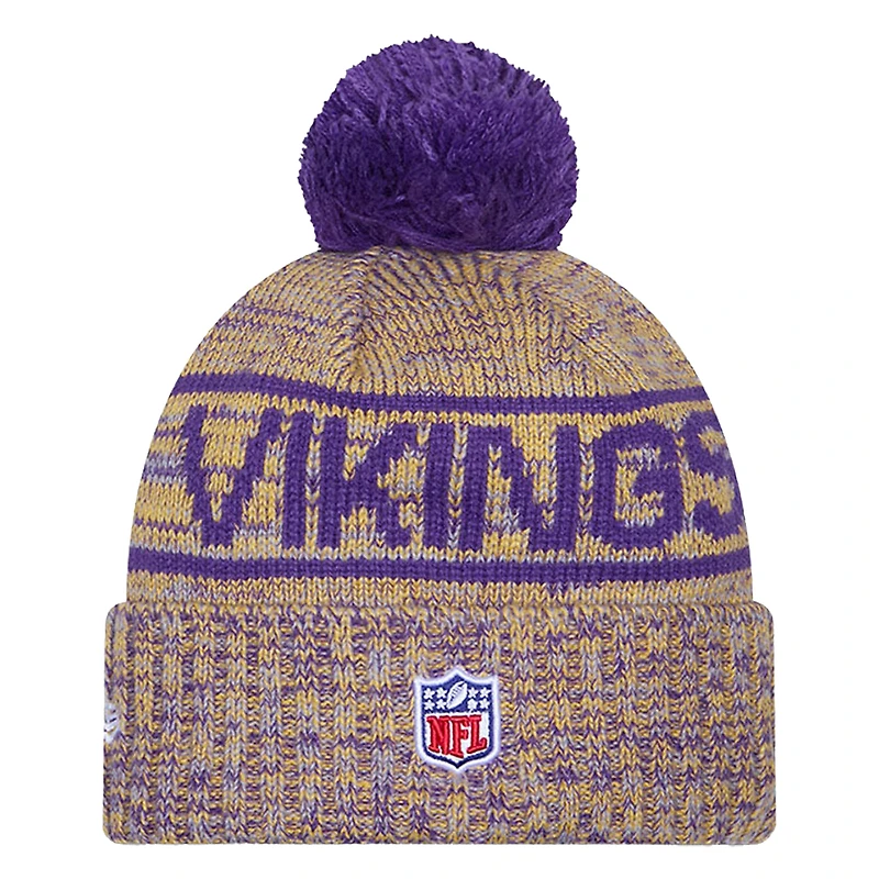 Men's New Era Gold Minnesota Vikings 2025 Sideline Cold Weather Cuffed Knit Hat with Pom