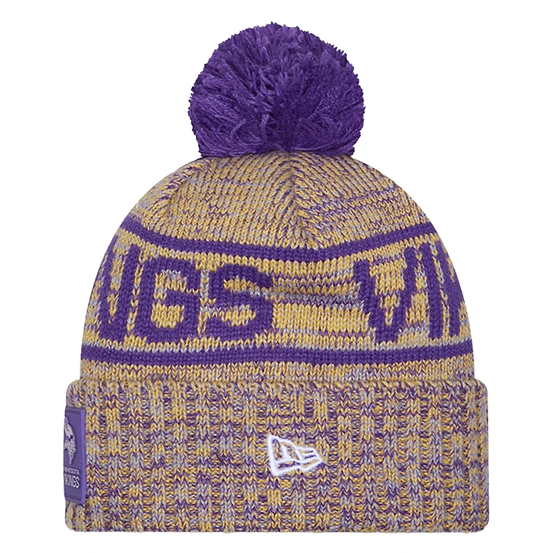 Men's New Era Gold Minnesota Vikings 2025 Sideline Cold Weather Cuffed Knit Hat with Pom