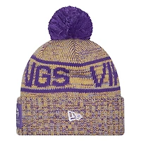 Bonnet d'hiver à revers New Era Gold Minnesota Vikings 2025 avec pompon