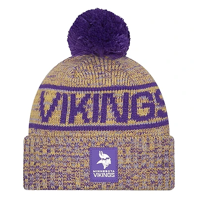 Bonnet d'hiver à revers New Era Gold Minnesota Vikings 2025 avec pompon