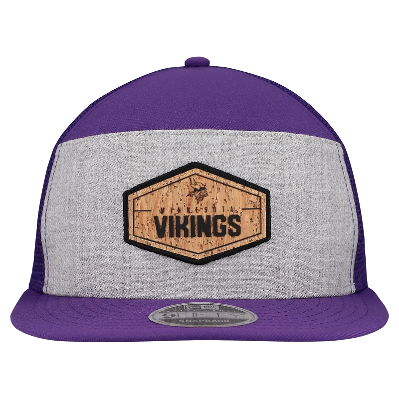 Casquette snapback 9FIFTY grise/violette à panneau fendu en liège pour homme des Vikings du Minnesota de New Era