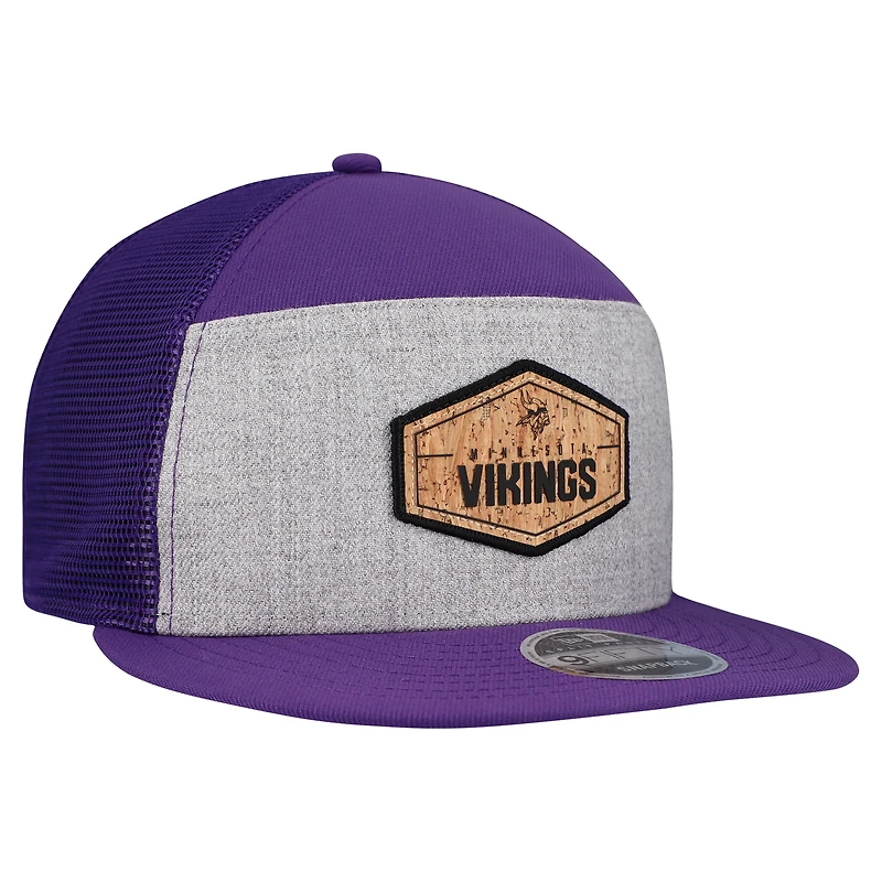 Men's New Era  Gray/Purple Minnesota Vikings Cork Split Panel 9FIFTY Trucker Snapback Hat