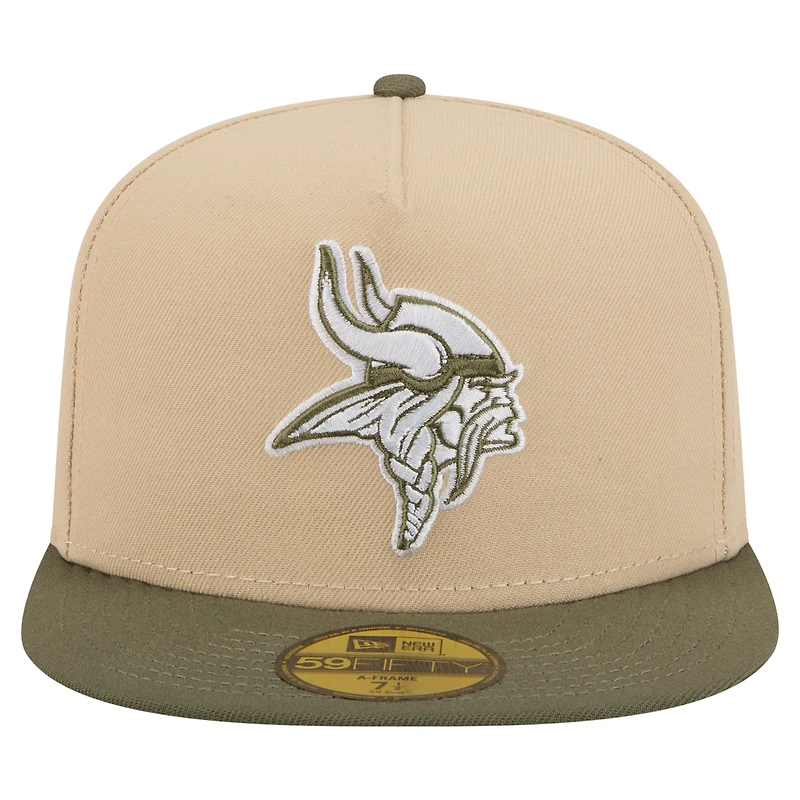 Casquette ajustée A-Frame 59FIFTY pour homme, coloris beige clair/olive, des Vikings du Minnesota