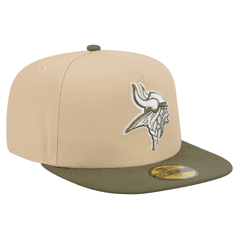 Men's New Era Light Beige/Olive Minnesota Vikings Color Pack A-Frame 59FIFTY Fitted Hat