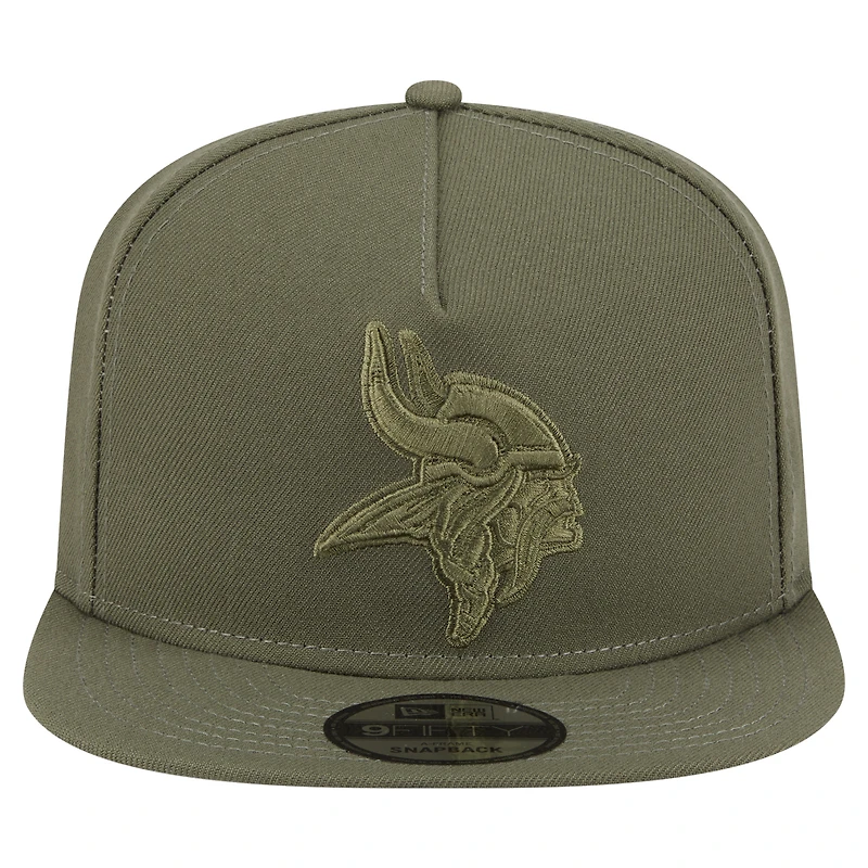 Casquette snapback A-Frame 9FIFTY olive pour homme des Vikings du Minnesota New Era
