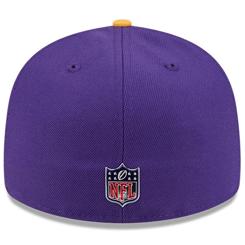 Casquette New Era 59FIFTY pour homme, violette et or, Minnesota Vikings, draft NFL 2026, pré-courbée