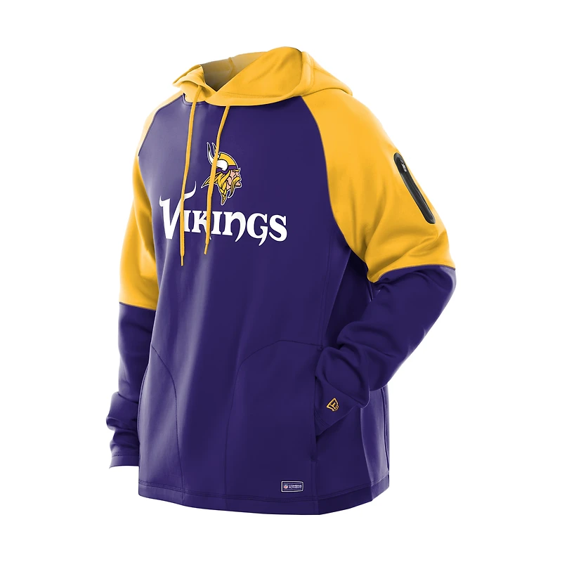 Sweat à capuche raglan violet blocs de couleurs authentiques des Vikings du Minnesota New Era pour homme