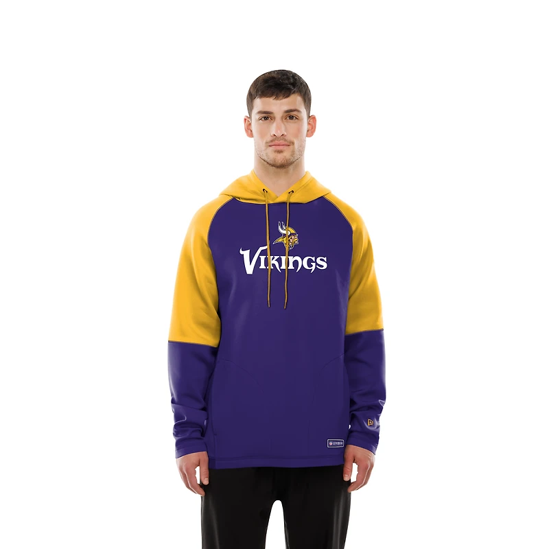 Sweat à capuche raglan violet blocs de couleurs authentiques des Vikings du Minnesota New Era pour homme