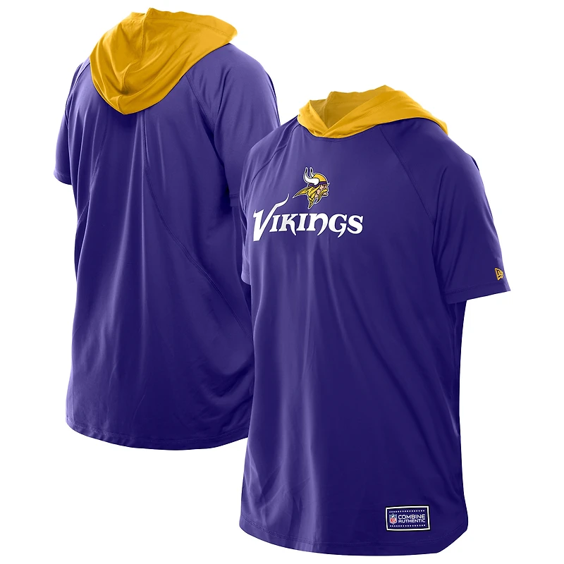 T-shirt à capuche et manches courtes raglan violet pour homme New Era des Minnesota Vikings Combine Authentic