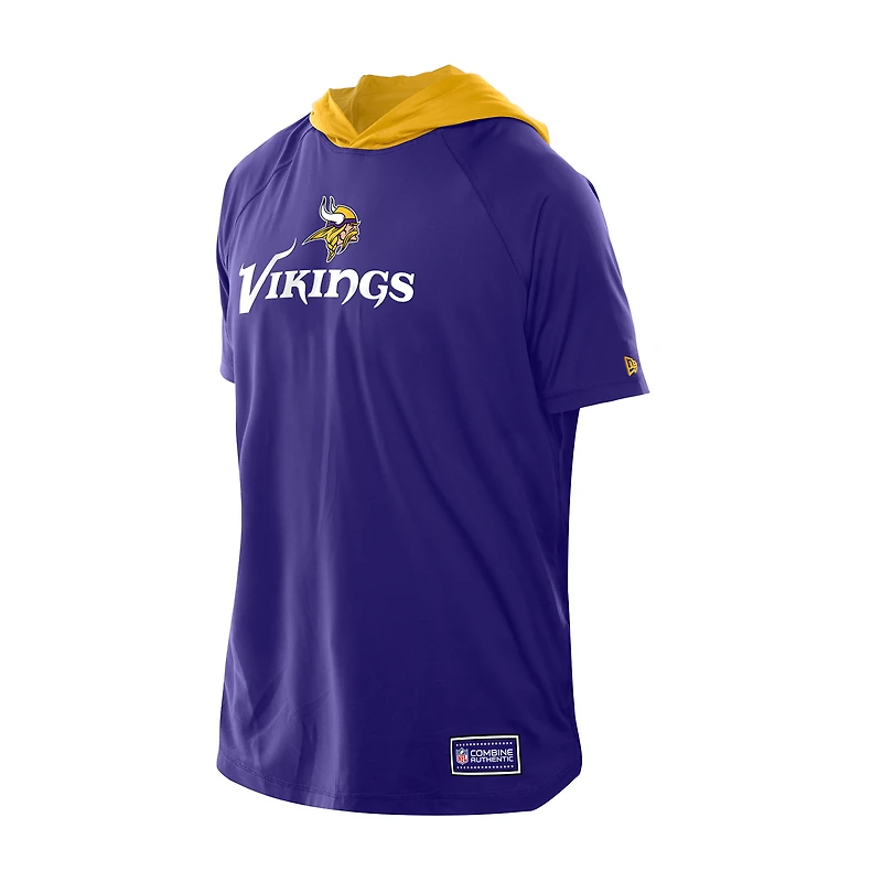 Men's New Era Purple Minnesota Vikings Combine Authentic Hooded Raglan Short-Sleeve T-Shirt