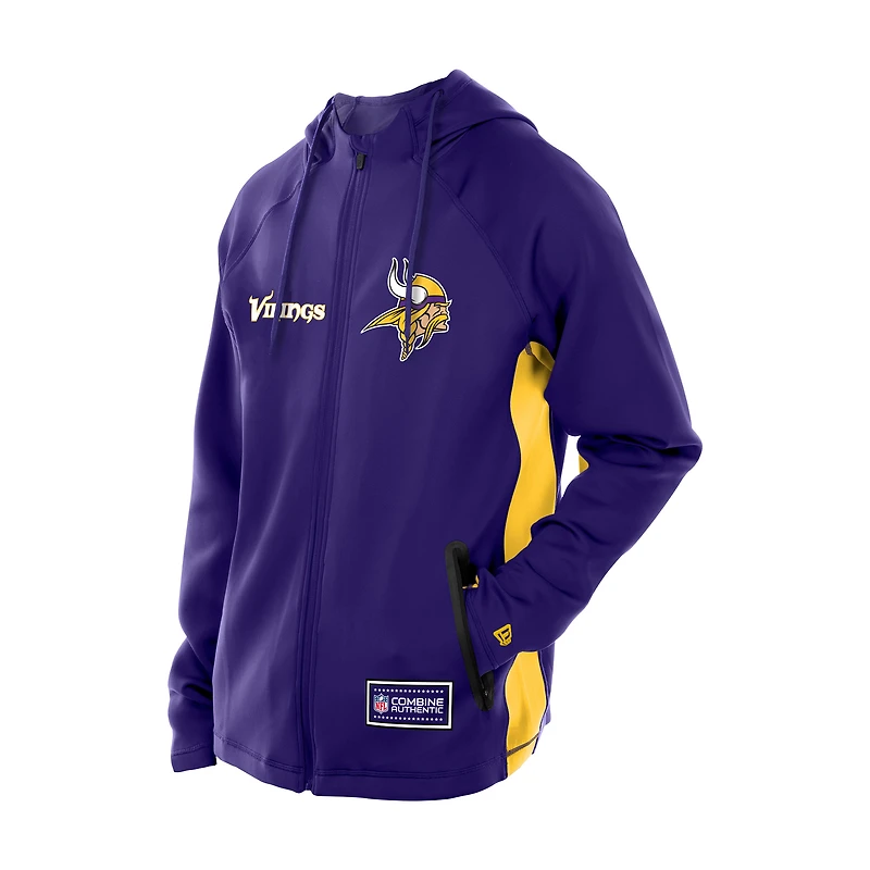 Sweat à capuche zippé intégral violet New Era Minnesota Vikings Combine Authentic Raglan Scuba pour homme