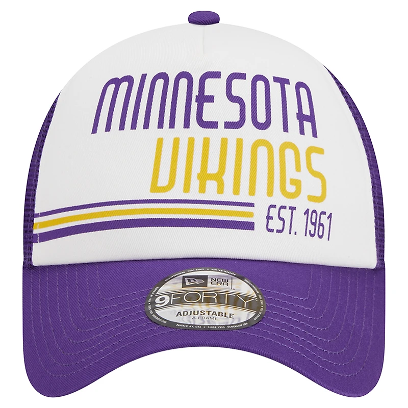 Men's New Era Purple Minnesota Vikings Stacked A-Frame Trucker 9FORTY Adjustable Hat