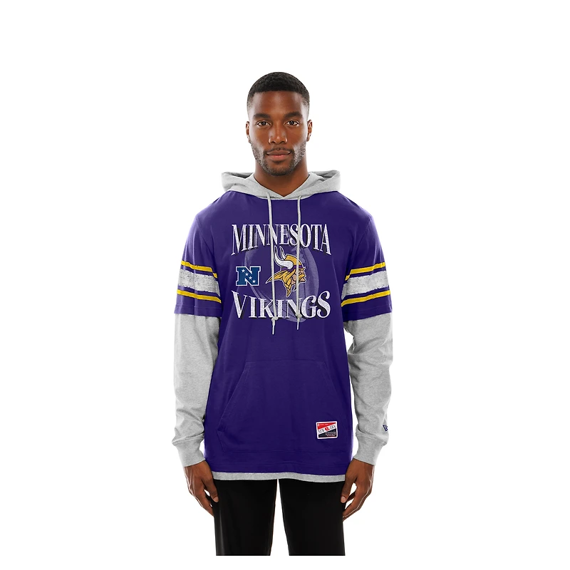 Men's New Era Purple Minnesota Vikings Twofer Layered Long Sleeve Hoodie T-Shirt