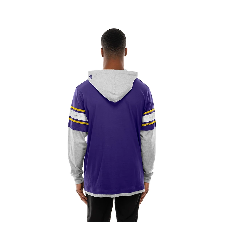 Men's New Era Purple Minnesota Vikings Twofer Layered Long Sleeve Hoodie T-Shirt